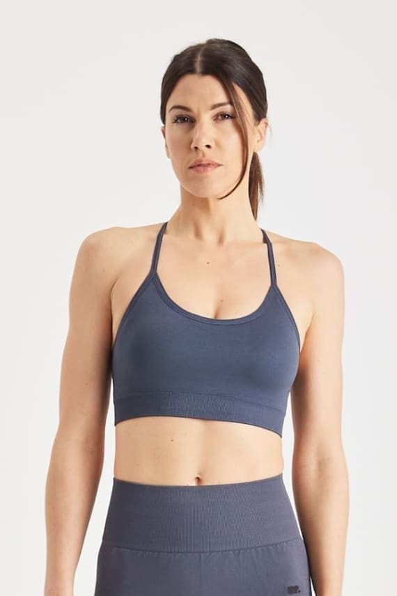 Universal Performance Active 24 7 Front No Cap Seamless Sustainable Strappy Bra Top - Dark Grey